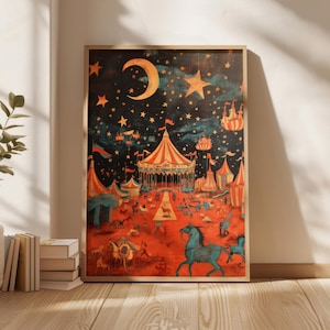 Póster de "Un circo al estilo de Gustave Baumann", impresiones digitales coloridas, regalo para casa nueva, decoración del hogar de Gustave Baumann, arte mural de circo vintage.