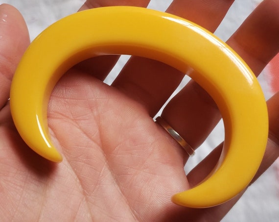 Bakelite Cuff Bangle Statement Chunky Corn Yellow… - image 1