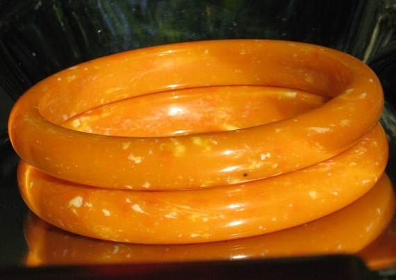 Stacking Bangles Statement Orange Lot Set 2 Vinta… - image 1