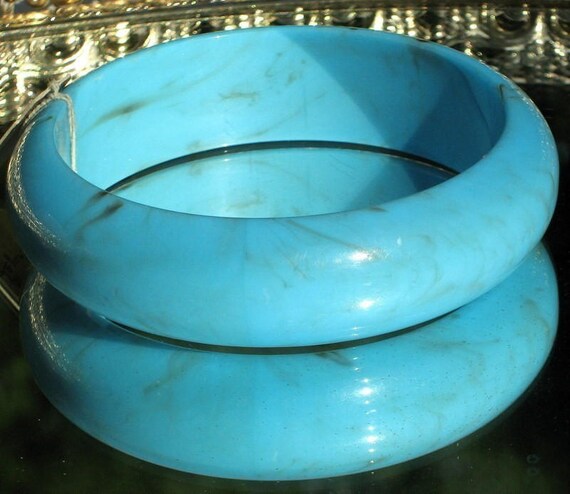 Statement Bangle Turquoise Lucite Marbled Aqua Ba… - image 5