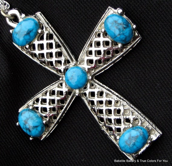 Cross Necklace Statement Turquoise Christian Cruc… - image 4