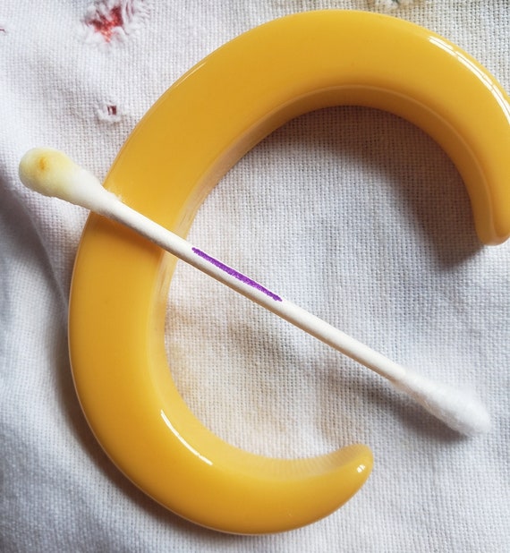 Bakelite Cuff Bangle Statement Chunky Corn Yellow… - image 7