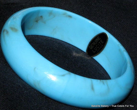 Statement Bangle Turquoise Lucite Marbled Aqua Ba… - image 3