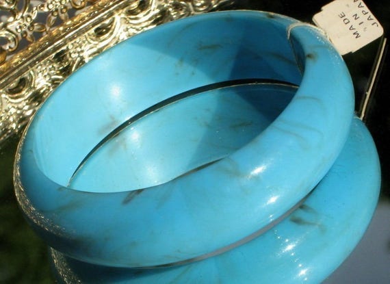 Statement Bangle Turquoise Lucite Marbled Aqua Ba… - image 2
