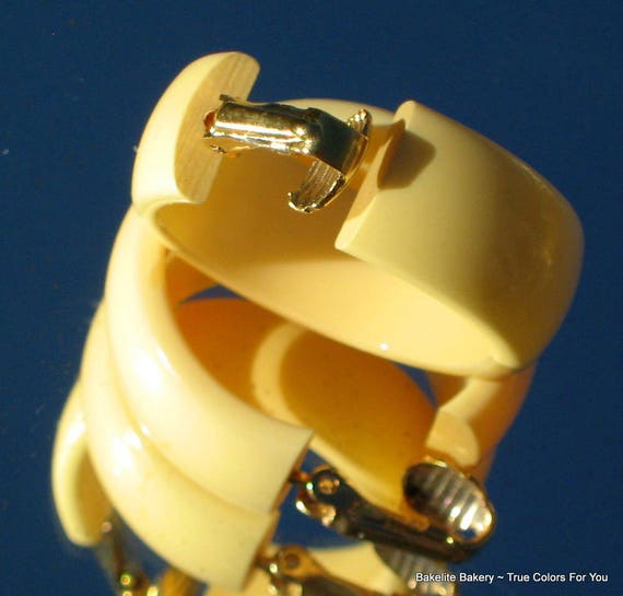 Bakelite Earrings Statement Wide Corn Yellow Butt… - image 10