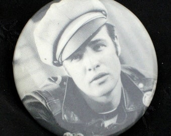 Marlon Brando Vintage Pin Back Icon Wild One Celluloid Rebel Legend Motorcycle Outlaw 50s PinBack Button Movie Gift Hollywood Mid Century