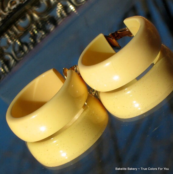 Bakelite Earrings Statement Wide Corn Yellow Butt… - image 7