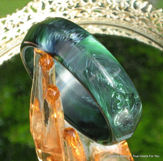 Statement Bangle Lucite Marbled Green Italy Large… - image 2