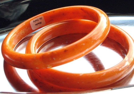 Stacking Bangles Statement Orange Lot Set 2 Vinta… - image 5