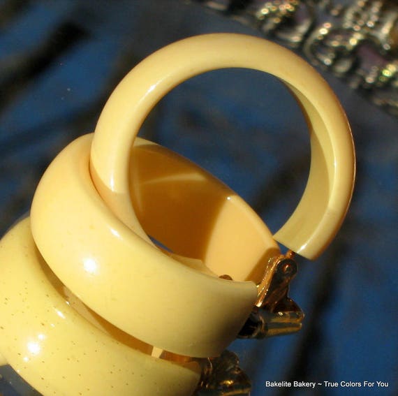 Bakelite Earrings Statement Wide Corn Yellow Butt… - image 1