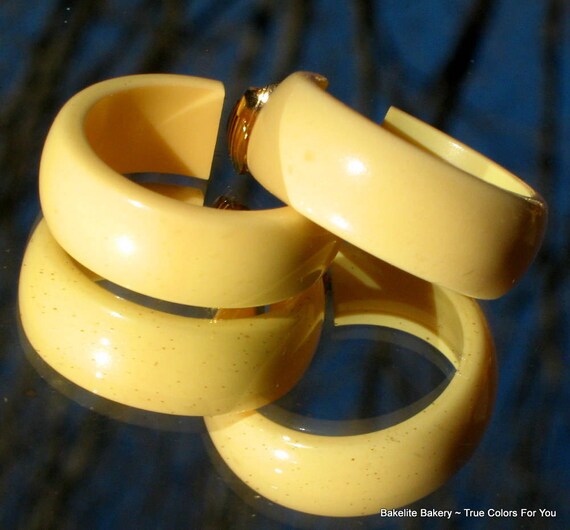 Bakelite Earrings Statement Wide Corn Yellow Butt… - image 2