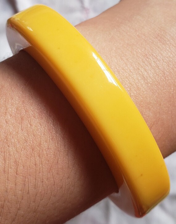 Bakelite Cuff Bangle Statement Chunky Corn Yellow… - image 3