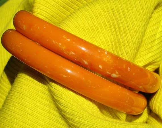 Stacking Bangles Statement Orange Lot Set 2 Vinta… - image 3