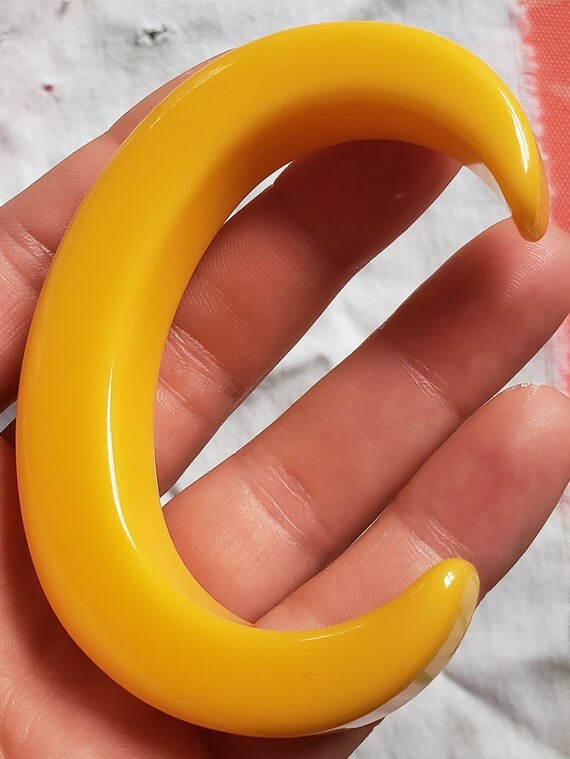 Bakelite Cuff Bangle Statement Chunky Corn Yellow… - image 5