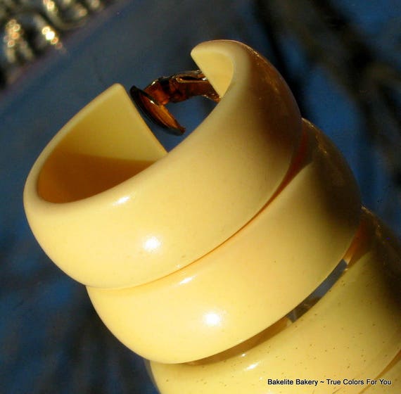 Bakelite Earrings Statement Wide Corn Yellow Butt… - image 5