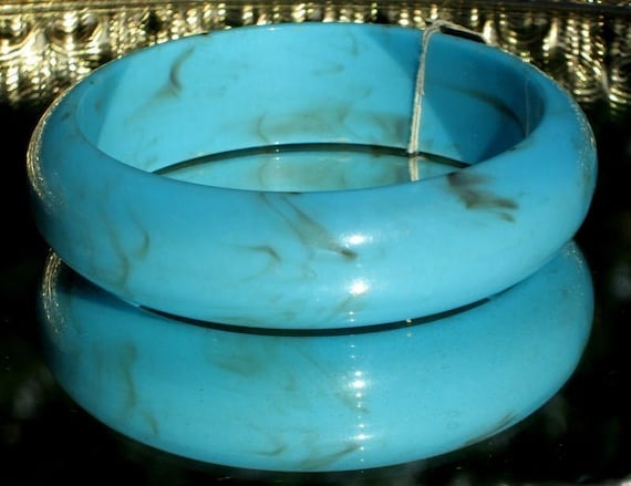 Statement Bangle Turquoise Lucite Marbled Aqua Ba… - image 1