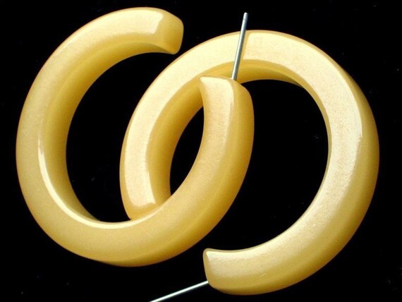 Bakelite Earrings Hoops Statement Butterscotch Co… - image 1