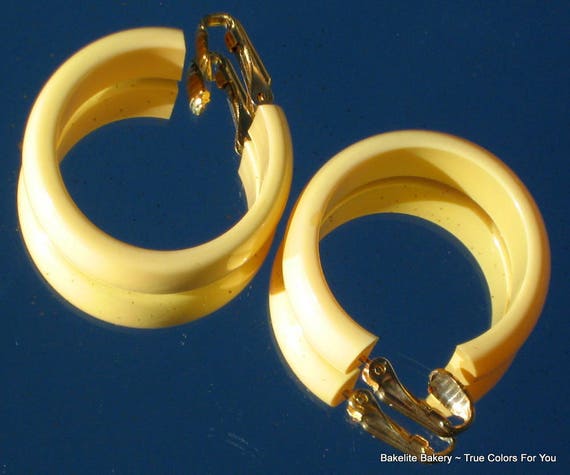 Bakelite Earrings Statement Wide Corn Yellow Butt… - image 6