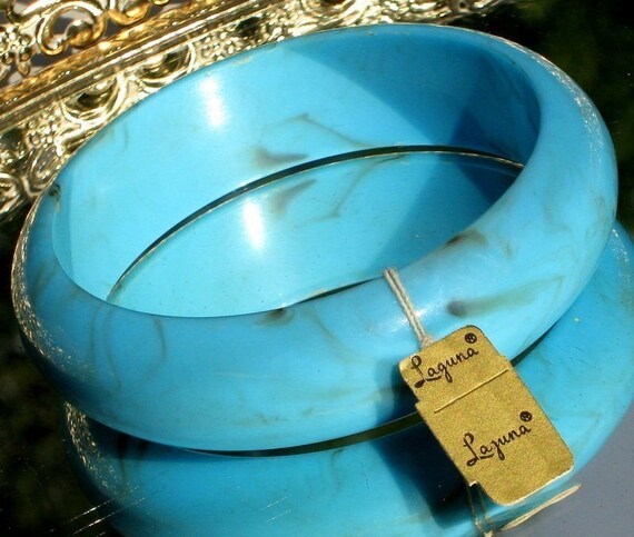 Statement Bangle Turquoise Lucite Marbled Aqua Ba… - image 4