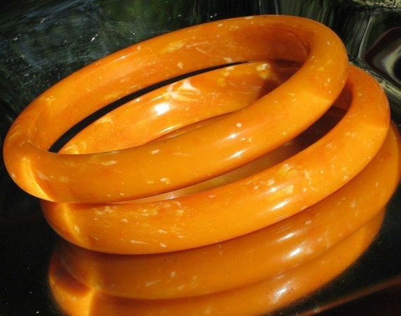 Stacking Bangles Statement Orange Lot Set 2 Vinta… - image 2