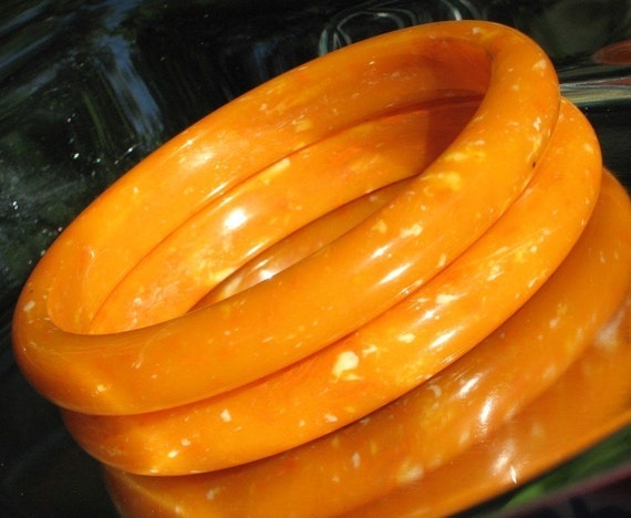 Stacking Bangles Statement Orange Lot Set 2 Vinta… - image 4