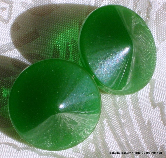 Bakelite Earrings Carved Green Statement Mid Cent… - image 4