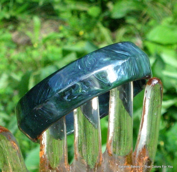 Statement Bangle Lucite Marbled Green Italy Large… - image 3