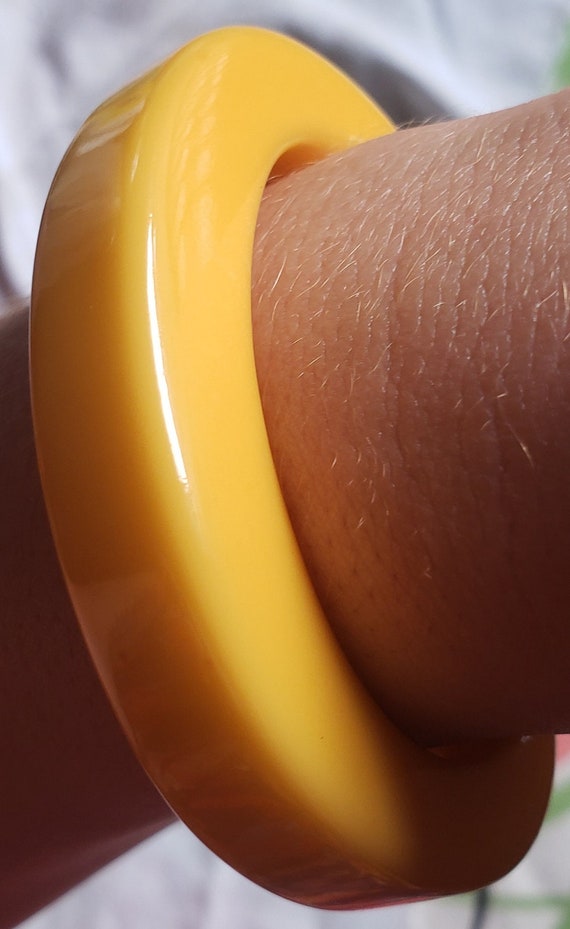 Bakelite Cuff Bangle Statement Chunky Corn Yellow… - image 2