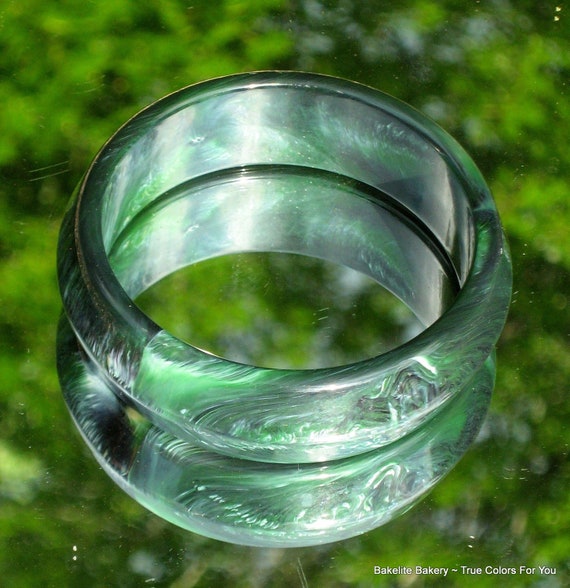 Statement Bangle Lucite Marbled Green Italy Large… - image 7