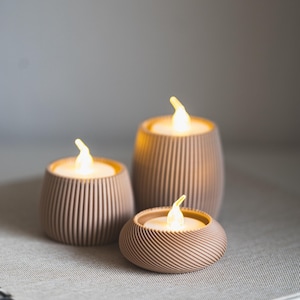 Teelicht Kerzenhalter – 3er Set 3D-gedruckt – Cozy & Minimalistisch – 25mm, 40mm, 60mm Höhe