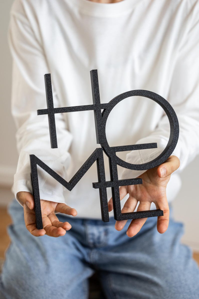 HOME Line Art – Minimalistische Schriftzug-Deko & Wohndekoration, perfekte Geschenkidee, 3D Druck 24x24x2,8