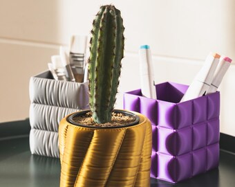 Organizador multifuncional – Pflanzentopf & Stiftehalter in Einem – 3D gedruckt für Büro, Zuhause