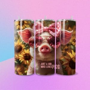 Just A Girl Who Loves Pigs Tumbler Wrap, Cute Pig 20oz Skinny Tumbler Wrap PNG, Funny Pig Tumbler Wrap PNG, Sublimation Tumbler Design