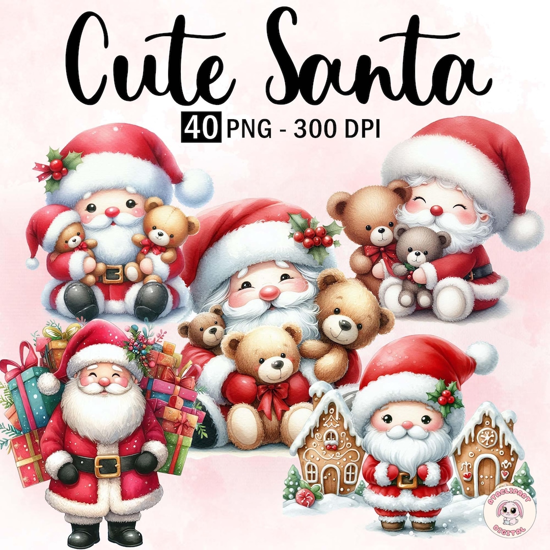 40+ Watercolor Cute Santa Clipart Bundle, Christmas Cute Santa Claus ...