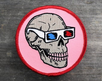 Skull with 3D Glasses 3x3in Embroidered Patch