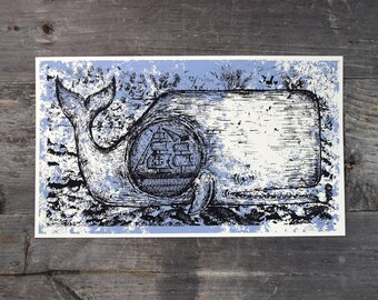 Whale and Ship 7x12in Screen Print