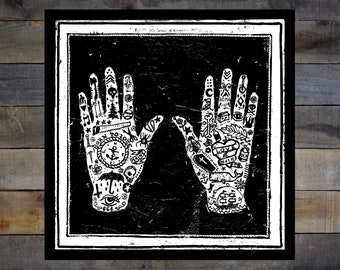 Tattooed Hands 12.5x12.5in Screen Print