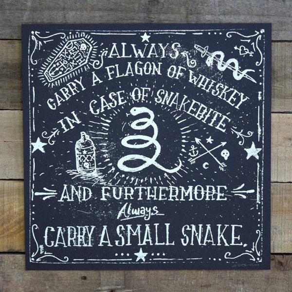 Whiskey And Snakes 12.5x12.5in Screen Print