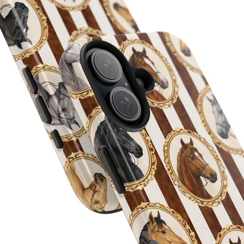 Étui pour téléphone avec broche cheval équestre cheval vintage, étui pour iPhone, marron chocolat, étui pour téléphone neutre, Style antique, cadeau pour amoureux des chevaux image 7