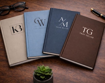 Personalized Hardcover Journal For Men Custom Monogram Notebook Gift For Him Minimal Matte Journal Initials Name Year Custom Planner