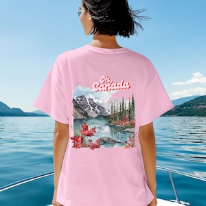 Oh Kanada Aquarell Shirt Komfort Farben Ahornblatt T-Shirt Kanadische Bergszene Shirt Kiefer See Zurück Grafik Kanada Tag Geschenk Shirt