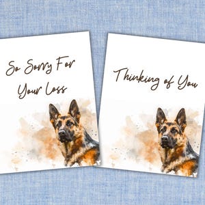 Biglietti stampabili per la perdita di un animale domestico da pastore tedesco, download istantaneo, set di biglietti di condoglianze per cani, arte ad acquerello di pastore tedesco, regalo commemorativo per animali domestici