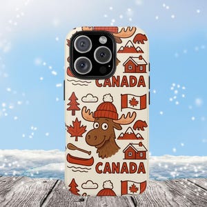 Bonita funda para teléfono con diseño de alce canadiense, hoja de arce, estilo cottagecore, ideal como regalo canadiense para viajeros, canadienses orgullosos, amantes de la naturaleza y fanáticos de la estética invernal.