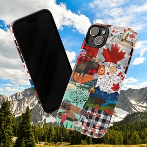 Canadian Collage Phone Case Wildlife Canada iPhone Cover Canada Travel Souvenir Gift Aesthetic Maple Leaf iPhone Case Moose Mountains Case