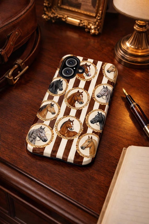 Equestrian Horse Brooch Phone Case Vintage Horse iPhone Case Chocolate Brown Neutral Phone Case Antique Style Horse Lover Gift