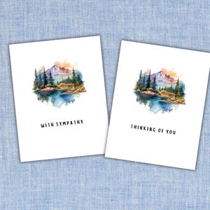 Carte de sympathie imprimable à téléchargement immédiat Cartes « Thinking of you » Lot de 2 cartes Beau paysage de montagne Design aquarelle Impression à la maison