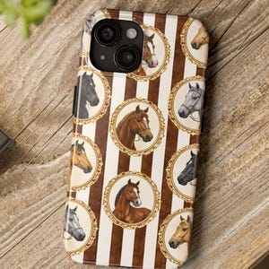 Étui pour téléphone avec broche cheval équestre cheval vintage, étui pour iPhone, marron chocolat, étui pour téléphone neutre, Style antique, cadeau pour amoureux des chevaux image 8