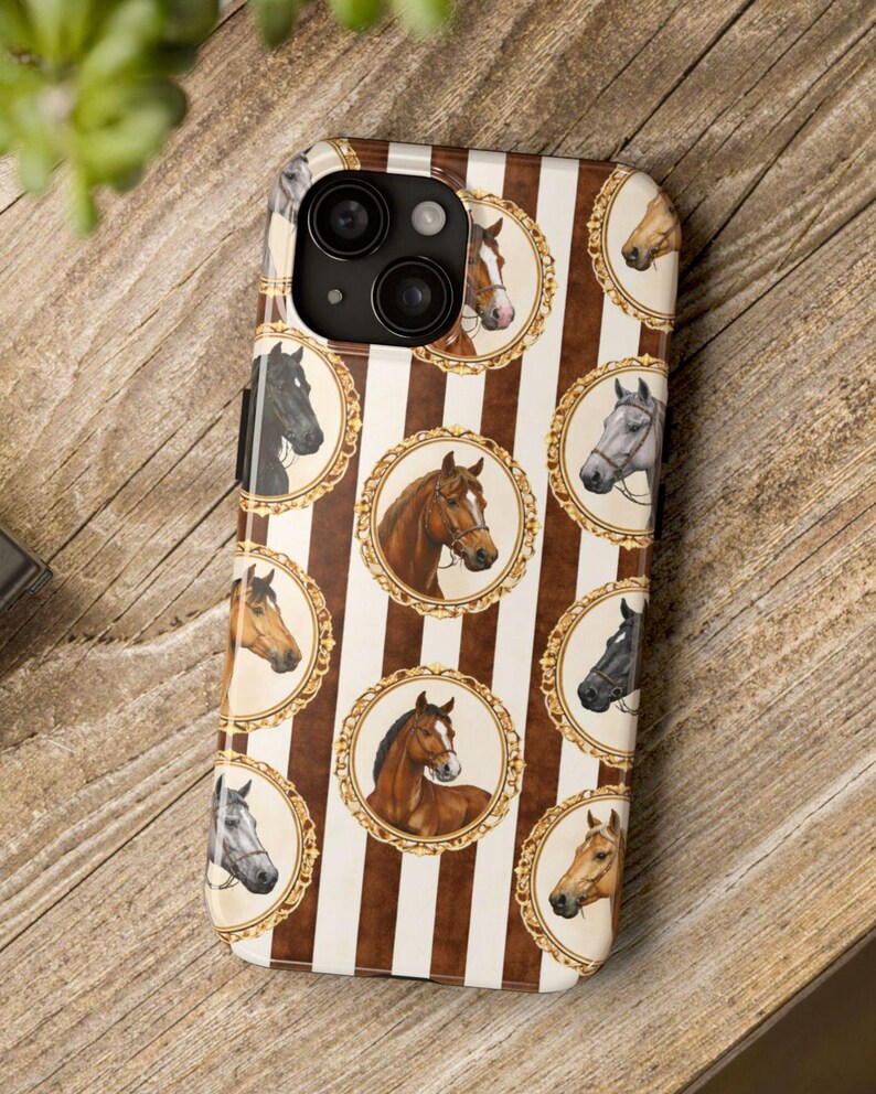 Étui pour téléphone avec broche cheval équestre cheval vintage, étui pour iPhone, marron chocolat, étui pour téléphone neutre, Style antique, cadeau pour amoureux des chevaux image 8