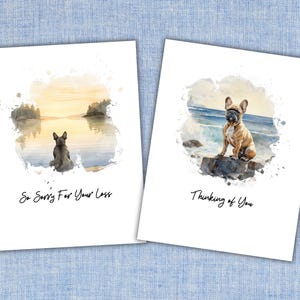 Tarjetas imprimibles para la pérdida de una mascota Bulldog Francés, descarga instantánea, juego de tarjetas de condolencias para perros, arte de acuarela Frenchie, regalo conmemorativo reconfortante para mascotas.