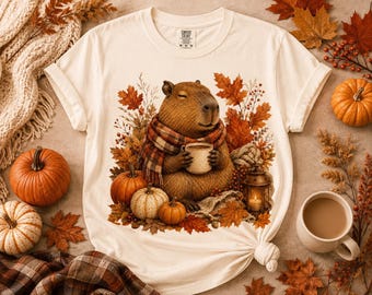 Cozy Fall Capybara Shirt Cute Autumn Animal Tee Capybara Lover Gift Pumpkin Season Graphic T-Shirt Funny Fall Tee
